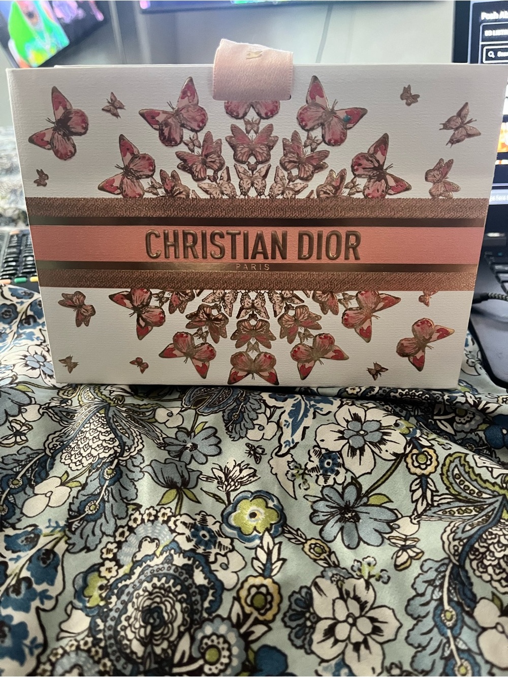 Dior Pink and Rose-Gold Butterfly Gift Bag with Assorted Ribbons